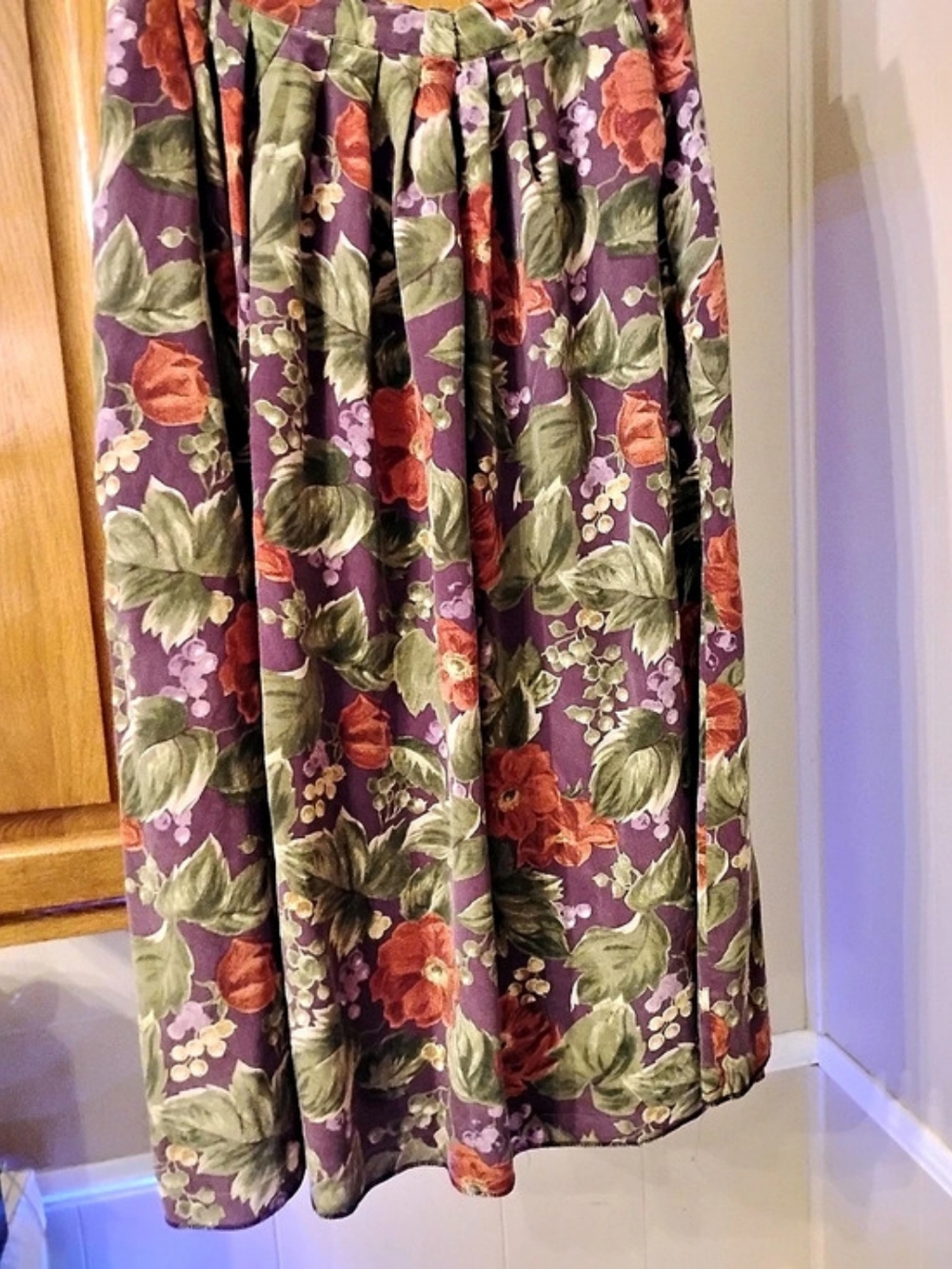 Vintage 90s Alfred Dunner Floral Midi Skirt Size 12 Purple Orange Green Elastic